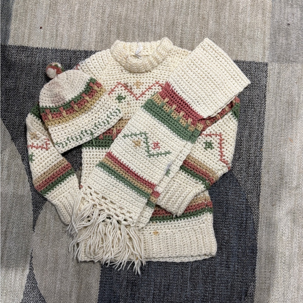 Vintage Cozy Cream Knit Sweater Set